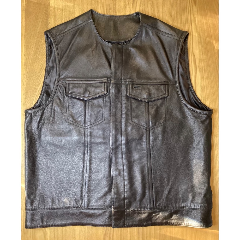 Street & Steel Leather Motorcycle Riding Vest XL Black Excellent Condition